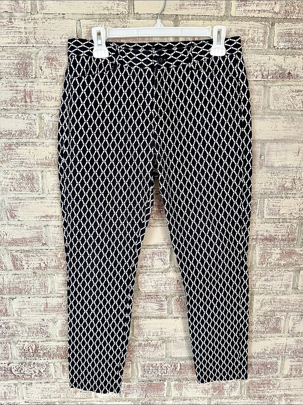 Gap Slim City Geometric Print Pants Navy Blue & White Size 6R